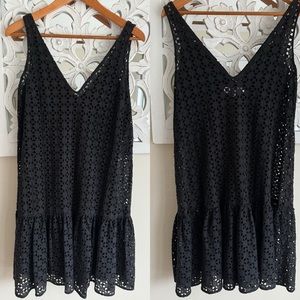 Tibi Silk Lined Eyelet Dress Ruffle Hem Size 4  Black